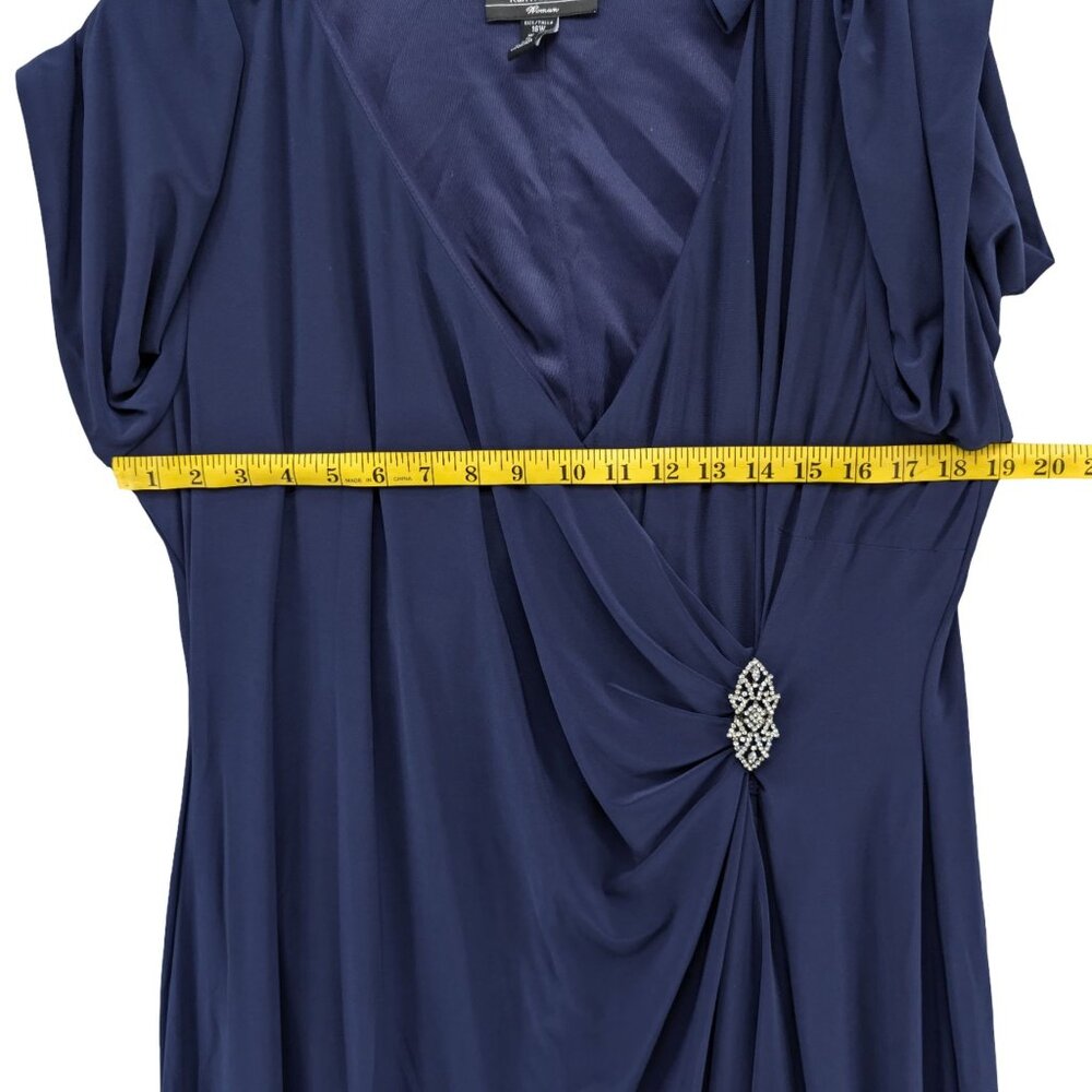R&M Richards Gown Maxi Dress Blue Long Sleeve Front Slit Stretch Lined Size 16W - Picture 6 of 10